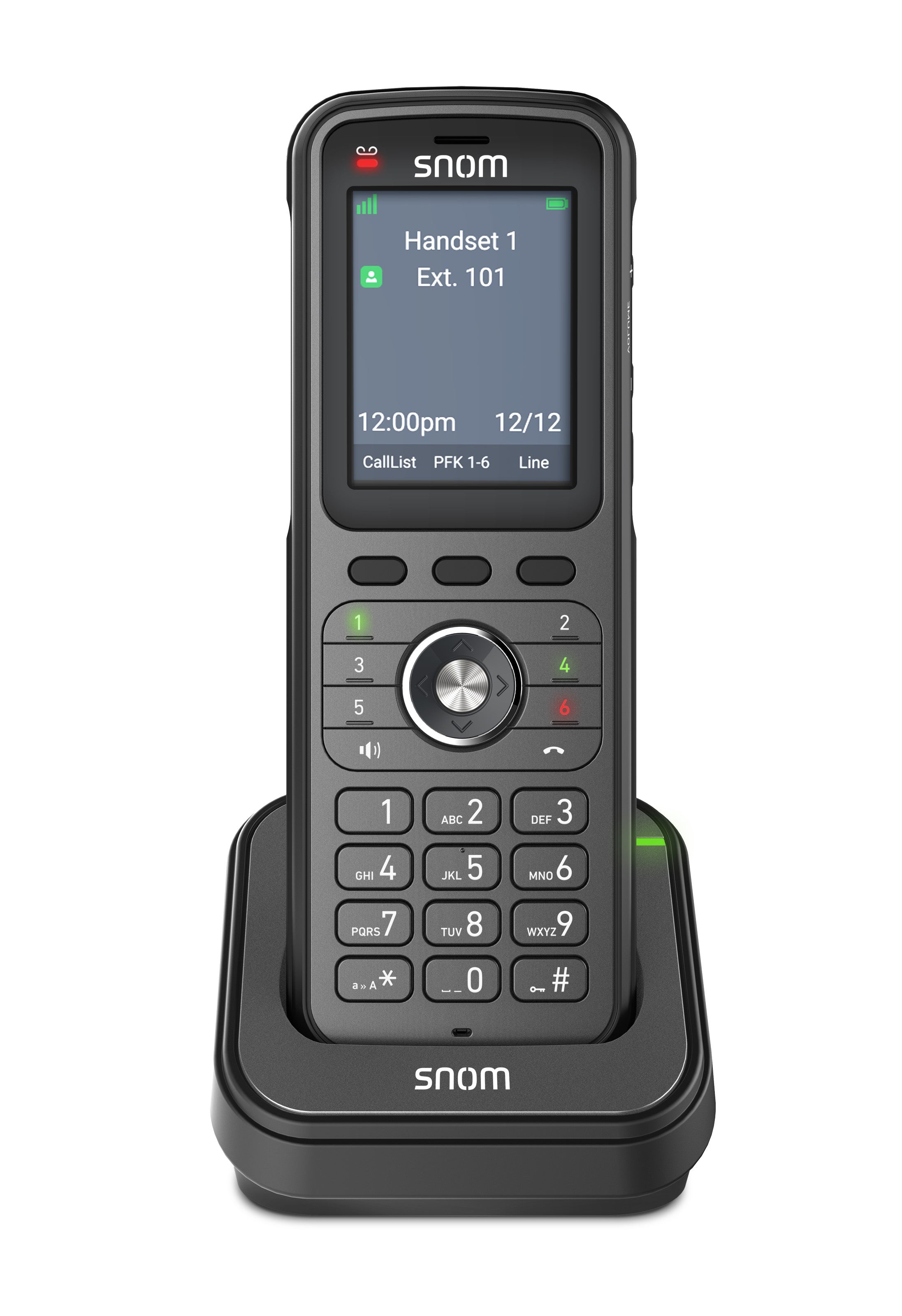 SNOM M56 DECT Handset, 2.4-inch colour display, 6 programmable LED function keys, IP67 protection class, 12 hours talk time, Bluetooth support, SCE SNOM M56 DECT Handset, 2.4-inch colour display, 6 programmable LED function keys, IP67 protection class, 12 hours talk time, Bluetooth support, SCE